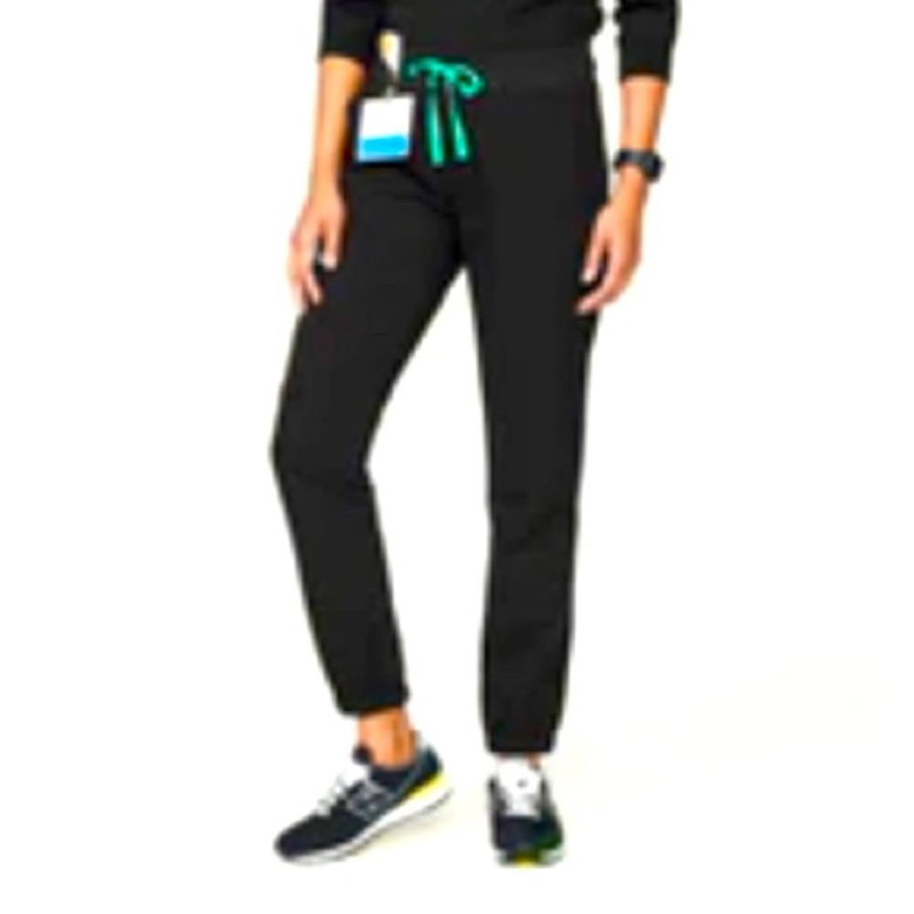 Figs Black Scrub Jogger Pants with Teal Drawstring
